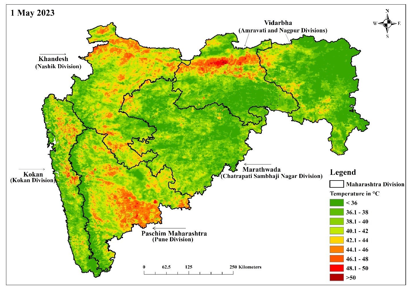 Land Surface Temperature across Maharashtra on May 01