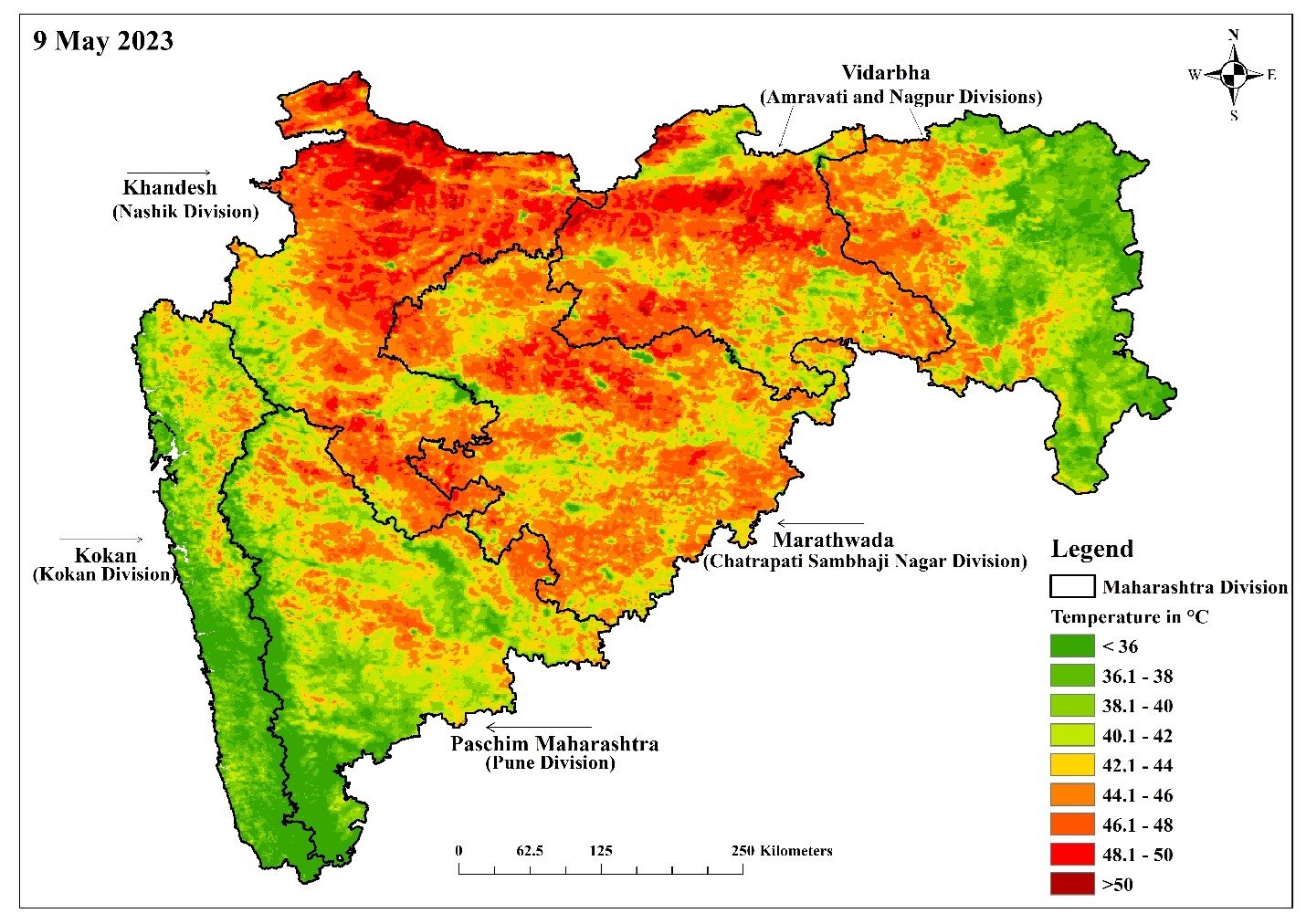 Land Surface Temperature across Maharashtra on May 09
